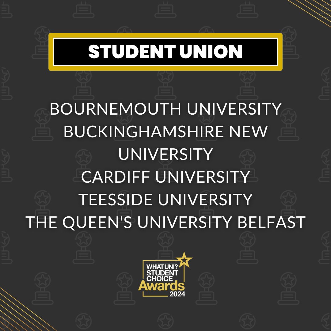 Whatuni's tweet photo. Our 2024 #WUSCAs top 10 shortlist for ‘Students’ Union’ includes: @bournemouthuni, @_BNUni, @cardiffuni, @QUBelfast, @TeessideUni, @uochester, @Uni_of_Essex, @unilincoln, @sheffielduni, and @UniStrathclyde.
Congratulations to our finalists! 🏆
https://t.co/d167KXZYs6

#wuscas2024 https://t.co/nVUenU97I0