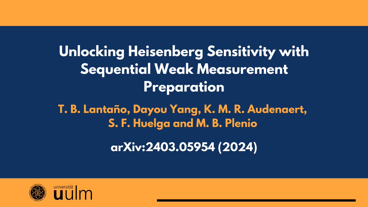 New preprint is out 📢 By using sequential weak measurements we propose a protocol to generate states with large scale entanglement, achieving Heisenberg sensitivity within existing experimental setups ✨@LantanoTrinidad #quantum #metrology 👉arxiv.org/abs/2403.05954