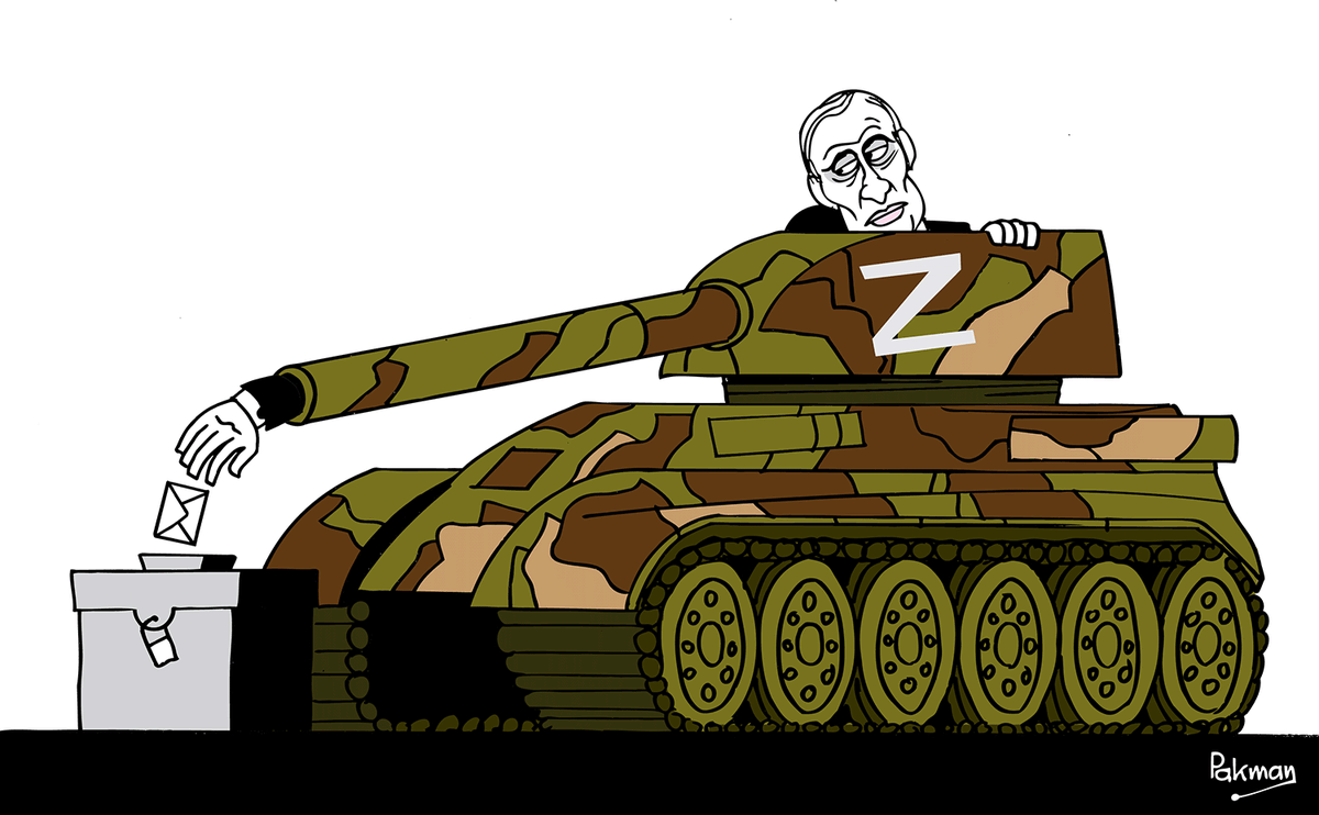 CartooningPeace's tweet photo. [EDITORIAL]

"#Russia: mock election for #Putin’s 4th term"

Our weekly editorial is online on our website: https://t.co/vnGzLTEvrg

✏ #Pakman (France), @kaltoons (United States), @Ramsesdraw (Cuba) https://t.co/PvtjGm1TQb