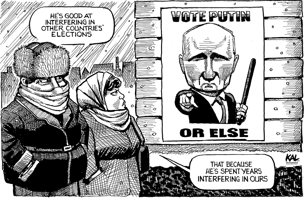 CartooningPeace's tweet photo. [EDITORIAL]

"#Russia: mock election for #Putin’s 4th term"

Our weekly editorial is online on our website: https://t.co/vnGzLTEvrg

✏ #Pakman (France), @kaltoons (United States), @Ramsesdraw (Cuba) https://t.co/PvtjGm1TQb