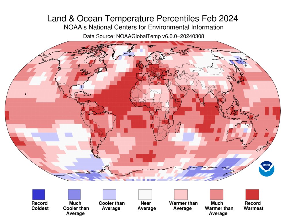 (1 of 5) Just in: Earth just had its warmest February on record. Northern and Southern Hemispheres had record-warm seasons. bit.ly/Feb2024GlobalC… @NOAANCEI #StateOfClimate