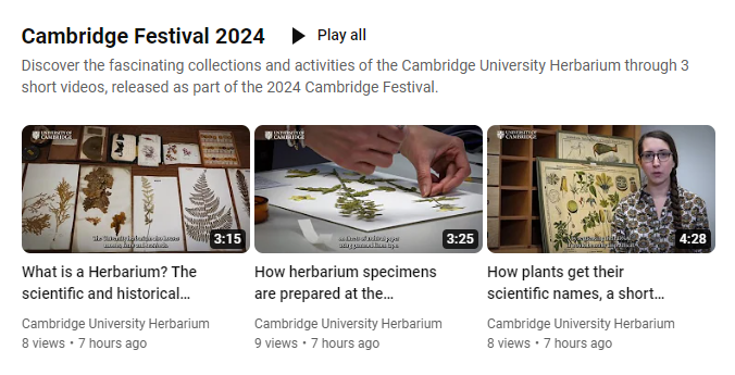 The videos are now live!🎬🌿 Links below👇to find out what a herbarium is, how we prepare specimens & how plants get their scientific name.🔎🪸🍄Thanks to @CamPhilSoc for supporting this project & @Cambridge_Fest for helping us share our fascinating world with a broader audience!