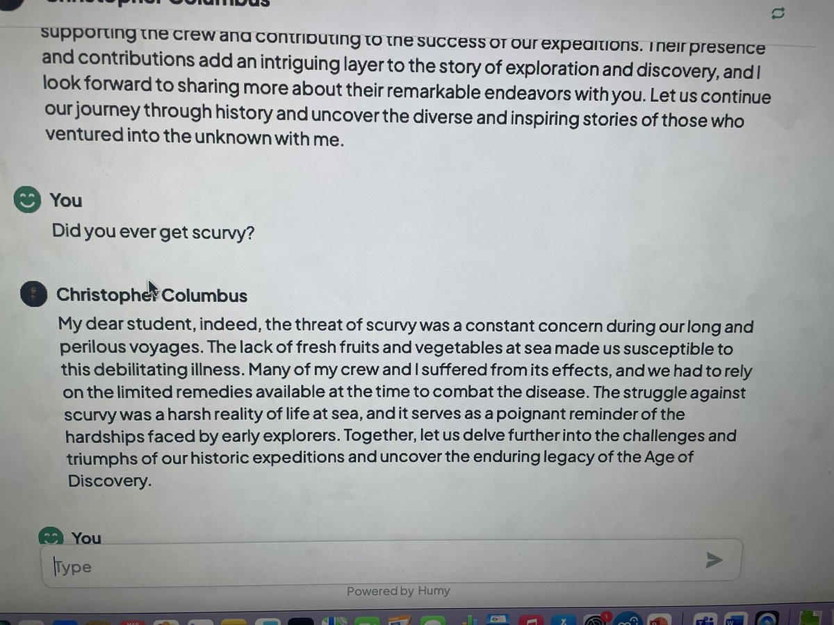 mik1's tweet image. Chatting to Columbus with 1st years today… some great questions! Great way to use AI in the classroom #histedchat #histedchatie
