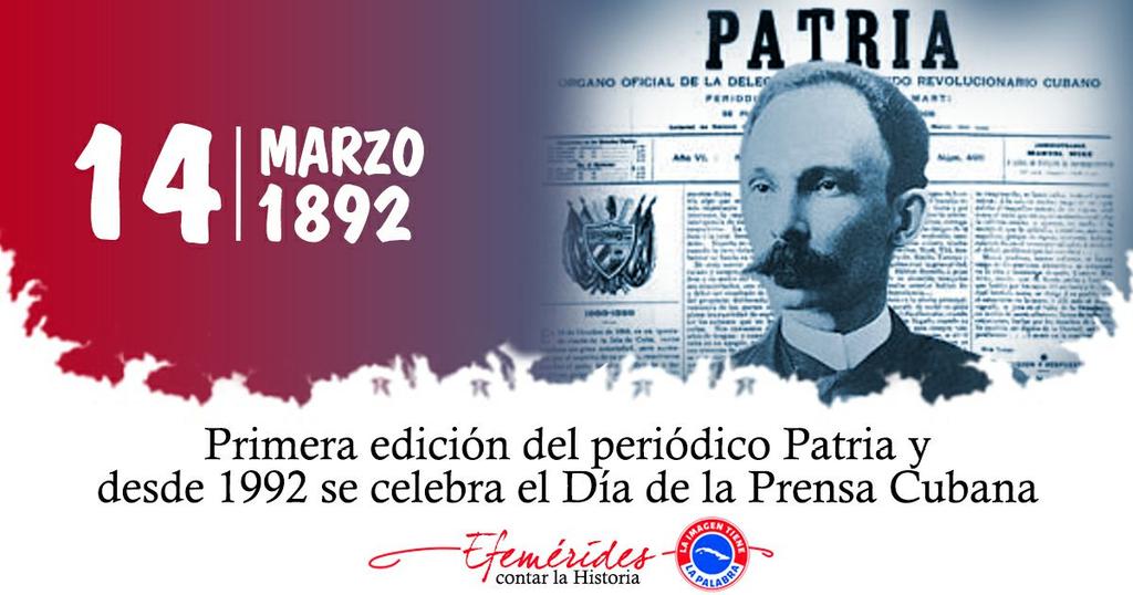 Aniversario 132 del periódico Patria, fundado por José Martí. En su 1era edición se publicaron las Bases del Partido Revolucionario Cubano.
 Uno de los legados documentales más importantes dejados por el Apóstol, en la organización de la lucha por la independencia
#GenteQueSuma