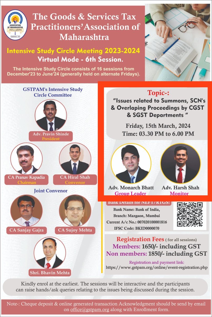 MonarchGST's tweet photo. Looking forward to interact on the topic of Summon, SCN &amp; Overlapping of proceedings by CGST &amp; SGST Authorities

#gst #litigation #arrest #summon #monarchbhatt #fairlaw https://t.co/Uvdx8t1Krm