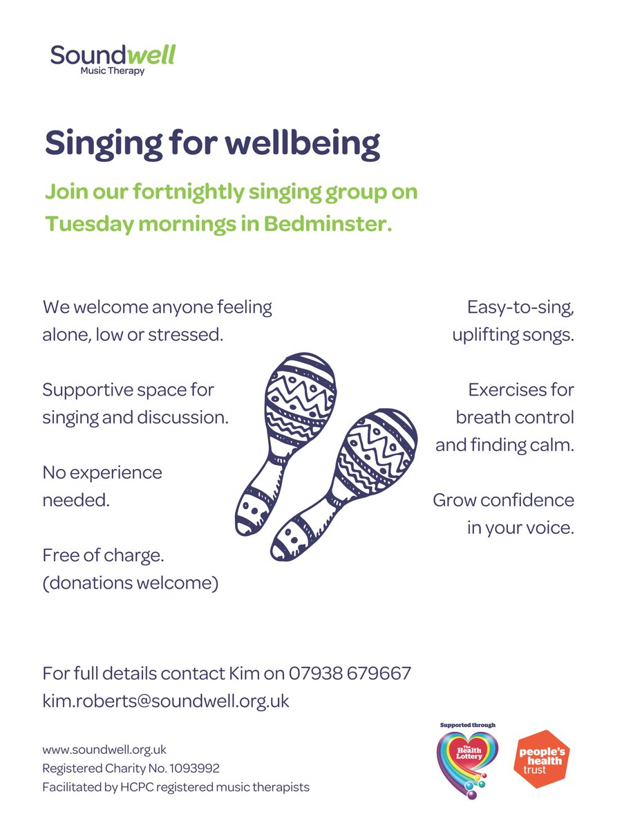 @SoundwellMTT host a fortnightly singing group on Tuesday mornings in Bedminster. For more info contact Kim on 07938 679667 kim.roberts@soundwell.org.uk