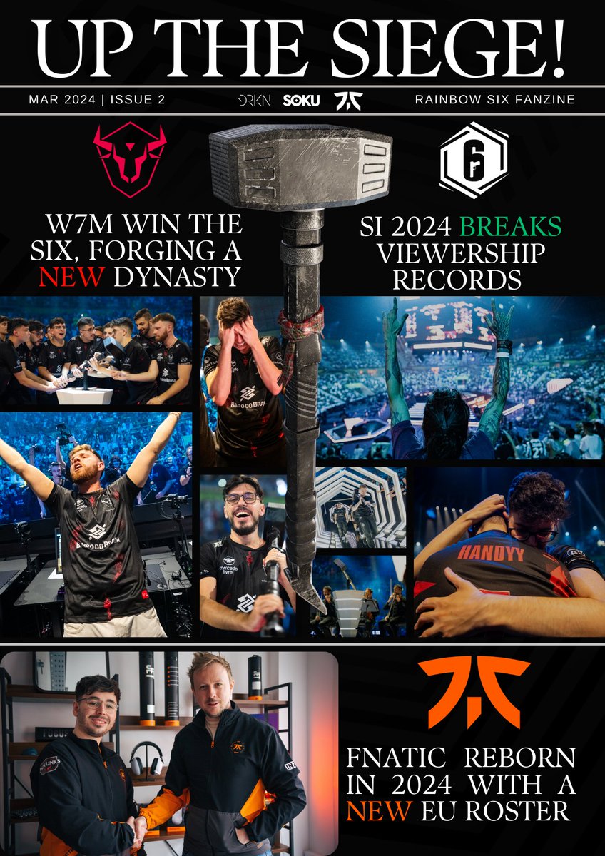 Up The Siege! is now live 30 pages of Siege content, all for free. Featuring: Six Invitational with @FelipoX , @mariapbonino & @iainchambers Exclusive Fnatic Interview with @sattermon , @Saethus & @TyrantR6 Coach corner with @KangruKenny Humans of Siege with @XhosaR6