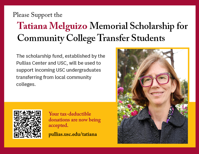 To honor our late colleague Tatiana Melguizo, @USCPullias and @USC have created a memorial scholarship to benefit those community college transfer students whom she supported through her research. Your tax-deductible donation is greatly appreciated! bit.ly/MelguizoSchola…