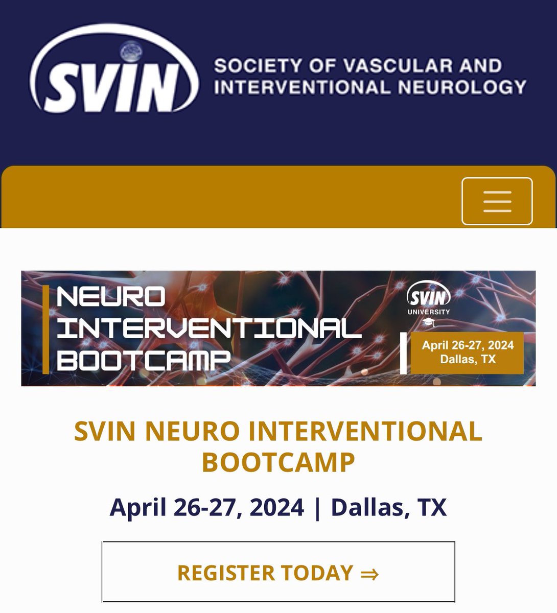 @SVIN Neurointerventional Bootcamp is back next month!! The ultimate learning experience between experts in the field and industry partners. 📣Registration open!!!📣 svin.org/i4a/ams/meetin… @AmeerEHassan @SuspectedLVO @Neuroconsult @Medtronic @PenNeuro @MV_Terumo