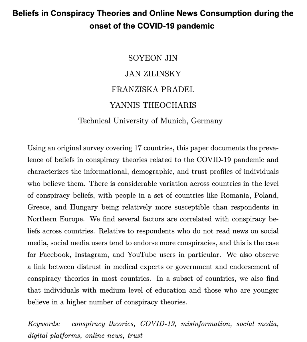 📢 I am very excited that our paper “Beliefs in Conspiracy Theories and Online News Consumption during the onset of the COVID-19 pandemic” is now published! 🎉👍 @Yannis_Theo @janzilinsky @FranziskaPradel (see thread 🧵⬇️)