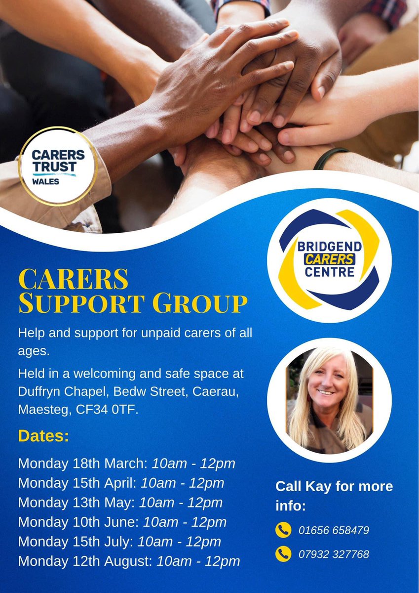 Kay will be running a new Carers Support Group in Dyffryn Chapel, Maesteg starting this Monday 10-12pm, All welcome 🙂