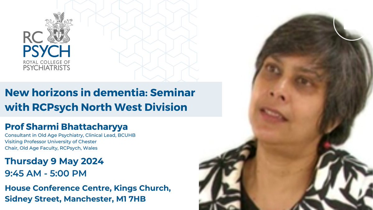 Learn the importance of early diagnosis of mild cognitive impairment, how it differs from early dementia, and new treatments on the horizon, with Prof Sharmi Bhattacharyya at our spring conference. Places available➡️bit.ly/49YP50M @rcpsychOldAge