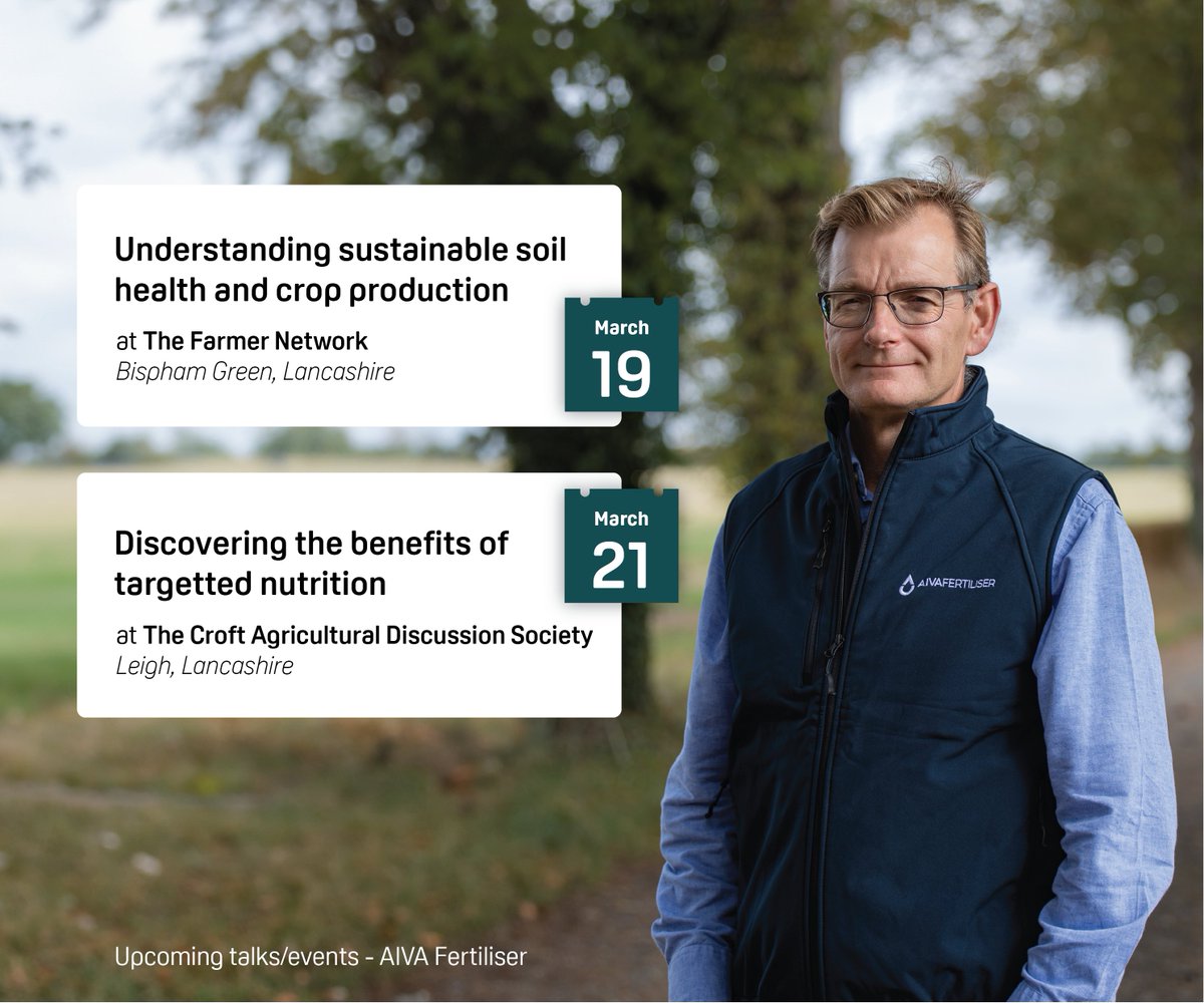 Aiva Fertiliser (@aivafertiliser) on Twitter photo Join <a href="/Ed_Cooperman/">Ed Cooper BSc Ag MBPR FACTS</a> up in Lancashire this week as he presents to both @farmernetwork1 and the Croft Agricultural Discussion Society
<a href="/edaphosagronomy/">Edaphos Agronomy</a> agronomist <a href="/agronomistTim/">Tim Ashley</a> also joins Ed with the Discussion Society to connect the dots between #soilbiology and #cropnutrition Join <a href="/Ed_Cooperman/">Ed Cooper BSc Ag MBPR FACTS</a> up in Lancashire this week as he presents to both @farmernetwork1 and the Croft Agricultural Discussion Society
<a href="/edaphosagronomy/">Edaphos Agronomy</a> agronomist <a href="/agronomistTim/">Tim Ashley</a> also joins Ed with the Discussion Society to connect the dots between #soilbiology and #cropnutrition