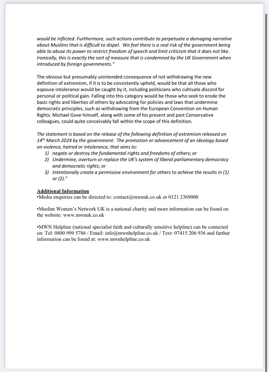 Statement on the govt’s new definition of #extremism We are concerned politicians may intentionally use the new definition of 'extremism' to make false accusations to silence Muslims, fully aware that even when allegations are refuted, irreparable damage would be inflicted.
