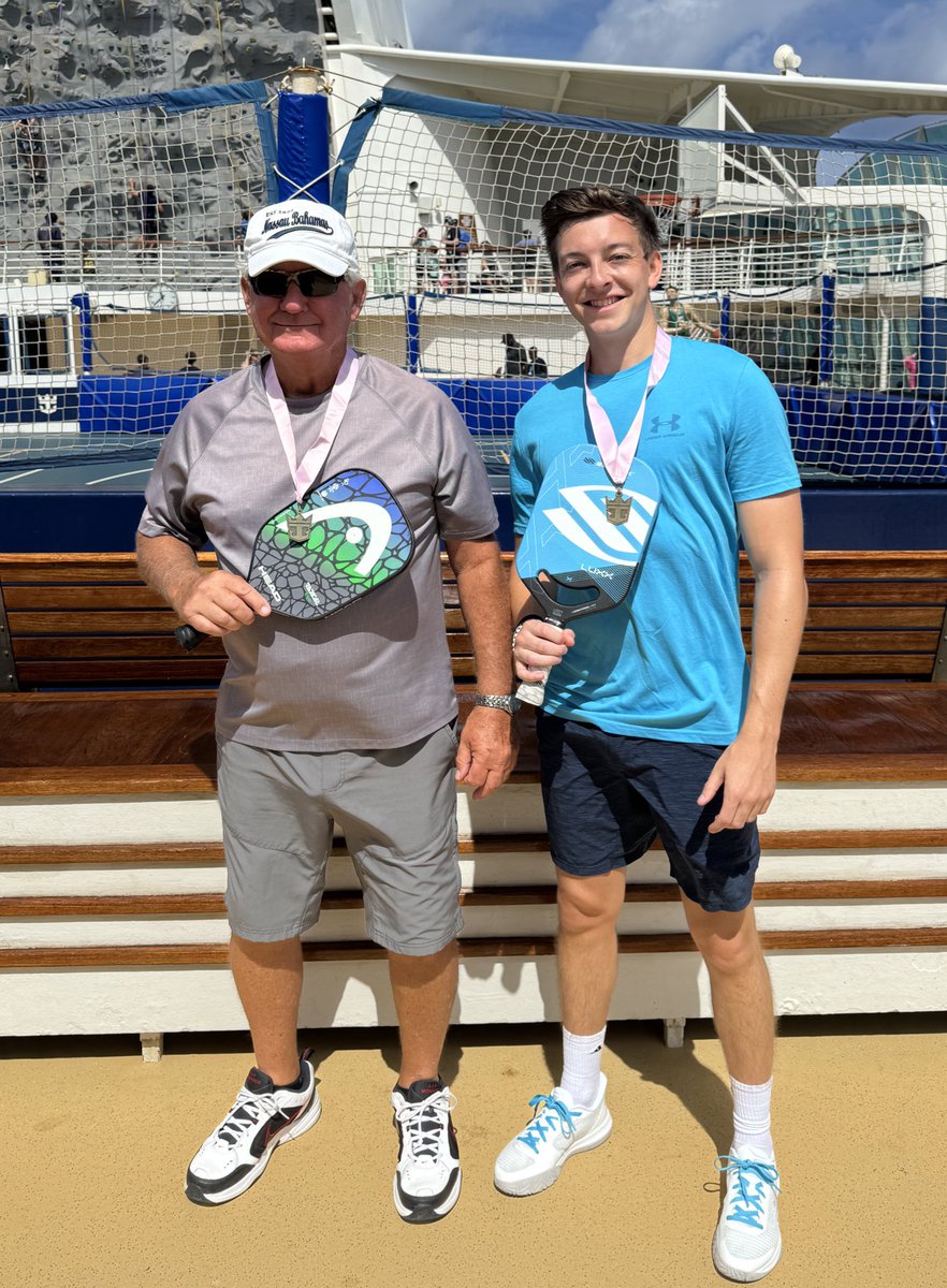 Took home the Gold in the Royal Caribbean Cruise Pickleball tournament with my Grandpa! 🏆🥇 It was intense! 50+ people in the tourney but we still got the W 💪🔥