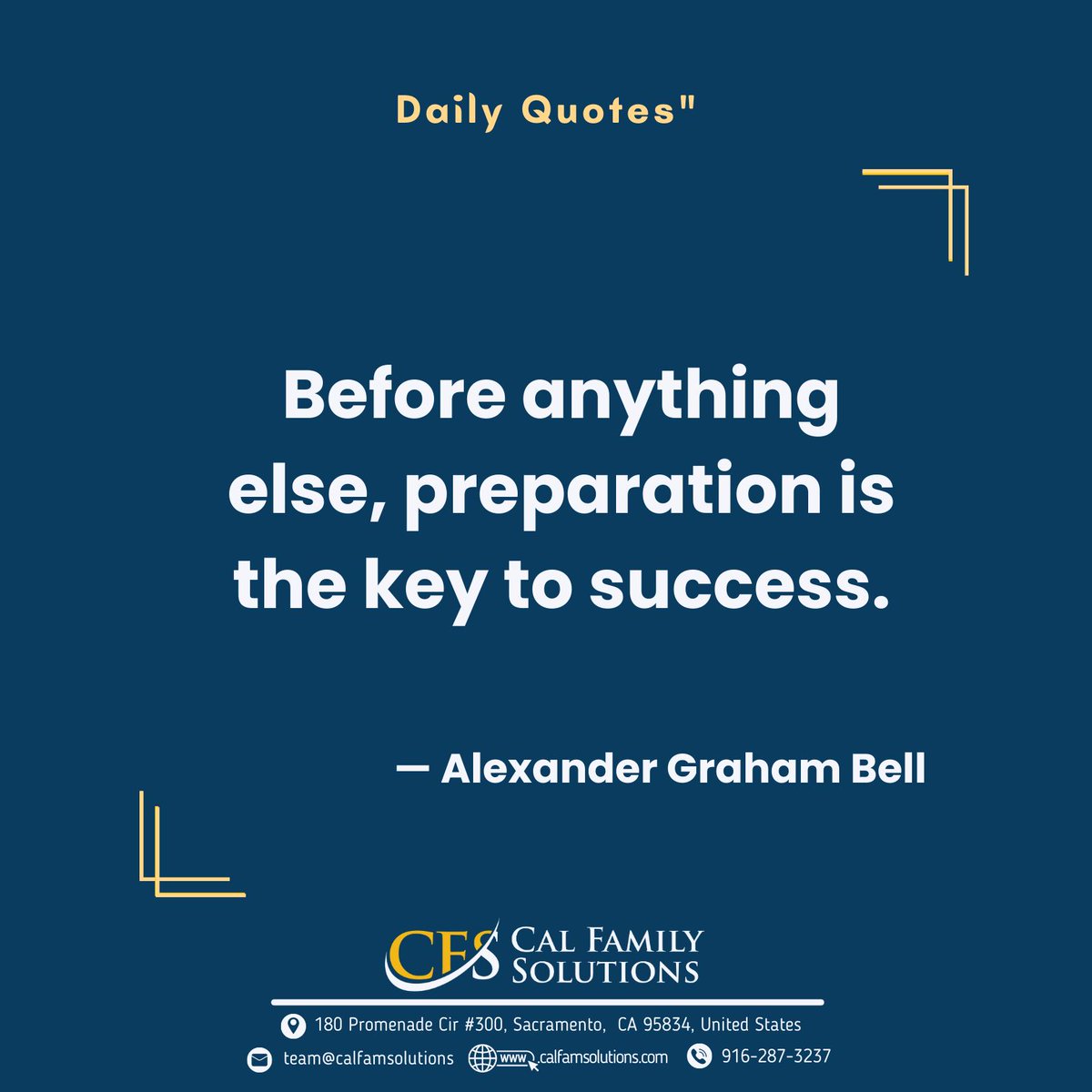 CalFamSolutions's tweet photo. "Before anything else, preparation is the key to success." โ Alexander Graham Bell ๐โ๐๐
#preparationiskey #successmindset #goalsetter #determined #DivorceLawyers #DivorceProcedures #DivorceInCalifornia #DivorceGuide #DivorceAssistance #DivorceSupport #DivorceRecovery https://t.co/J8aX1GWmzX