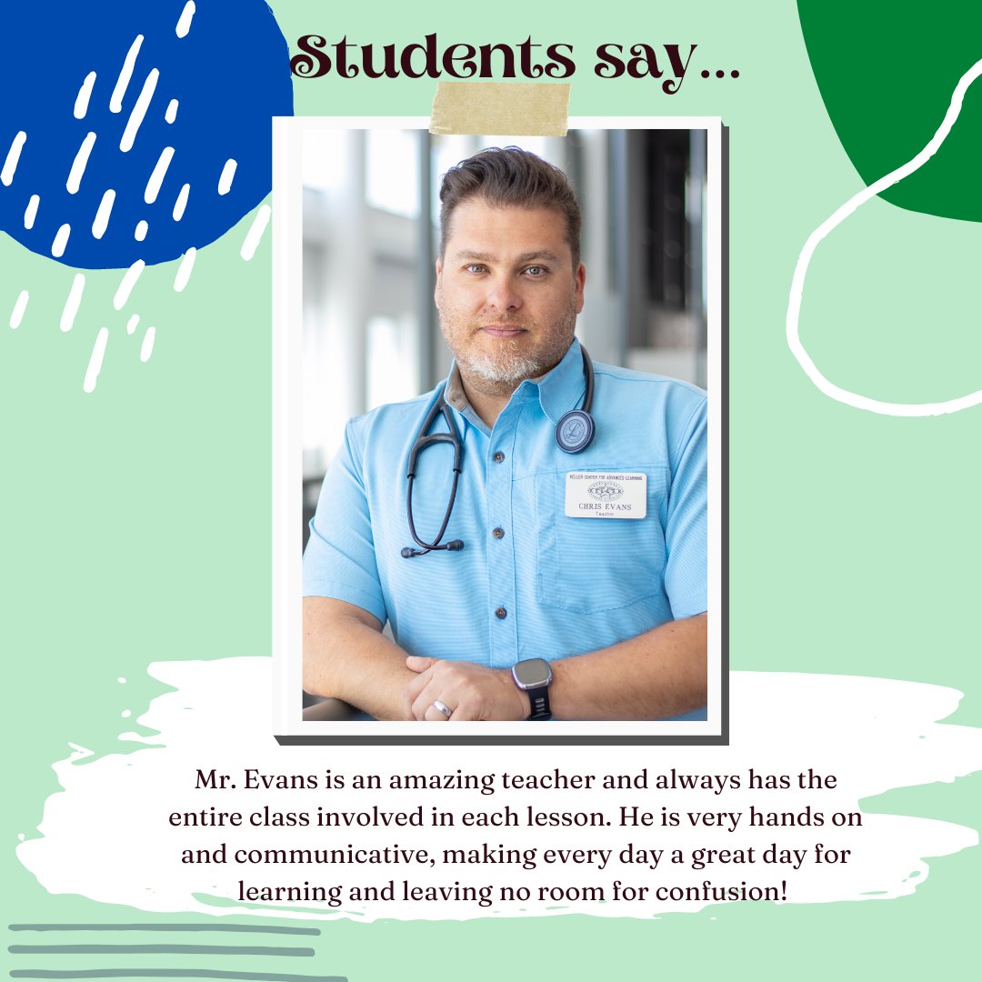 Here's what students are saying about Mr. Evans, one of our Health Science teachers here at KCAL! 

#kcal #kellercenterforadvancedlearning #kisd #kellerisd #CelebrateKISD #CTEinKISD #theKCALconnection