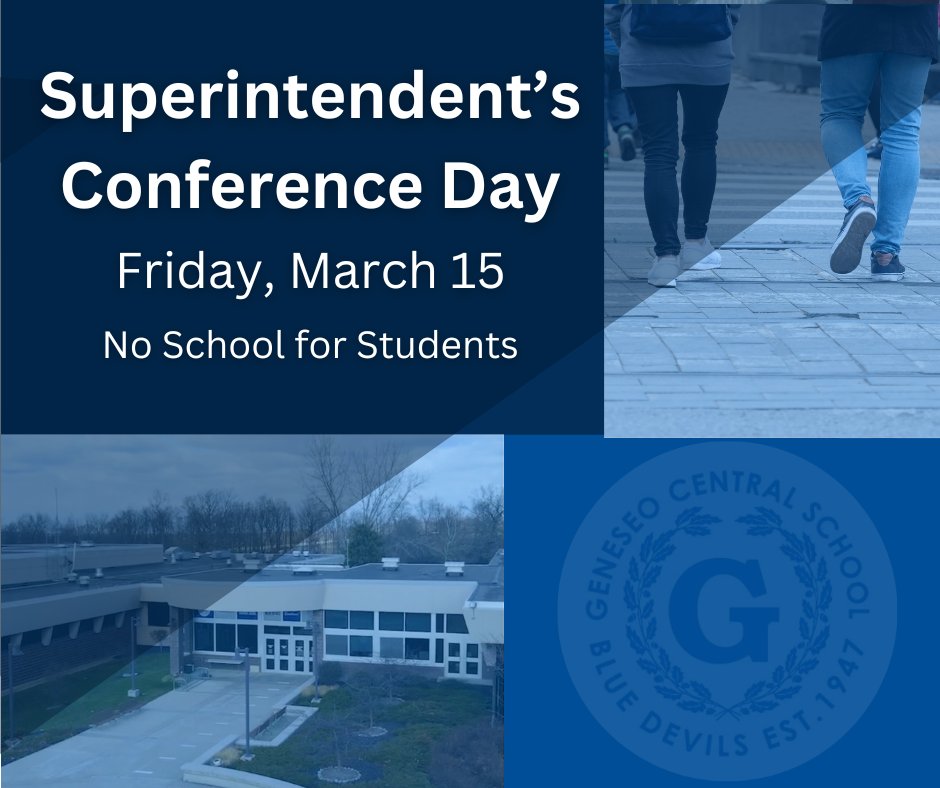 REMINDER: Tomorrow, March 15, we will be holding a Superintendent's Conference Day so there will be no school for students. We hope you enjoy your extra day off!