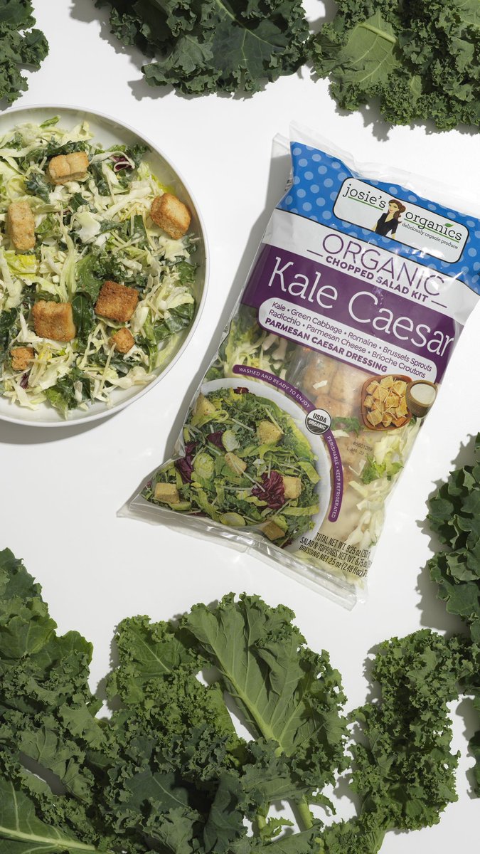 Crunchy kale, herb seasoned flat bread strips, feta cheese and a basil balsamic vinaigrette invoke all the flavors of the Mediterranean in this Josie's Organics Kale Caesar Chopped Salad Kit. #josiesorganics #organic #organicgoodness #freshveggies #kalecaesar #kalecaesarsaladkit