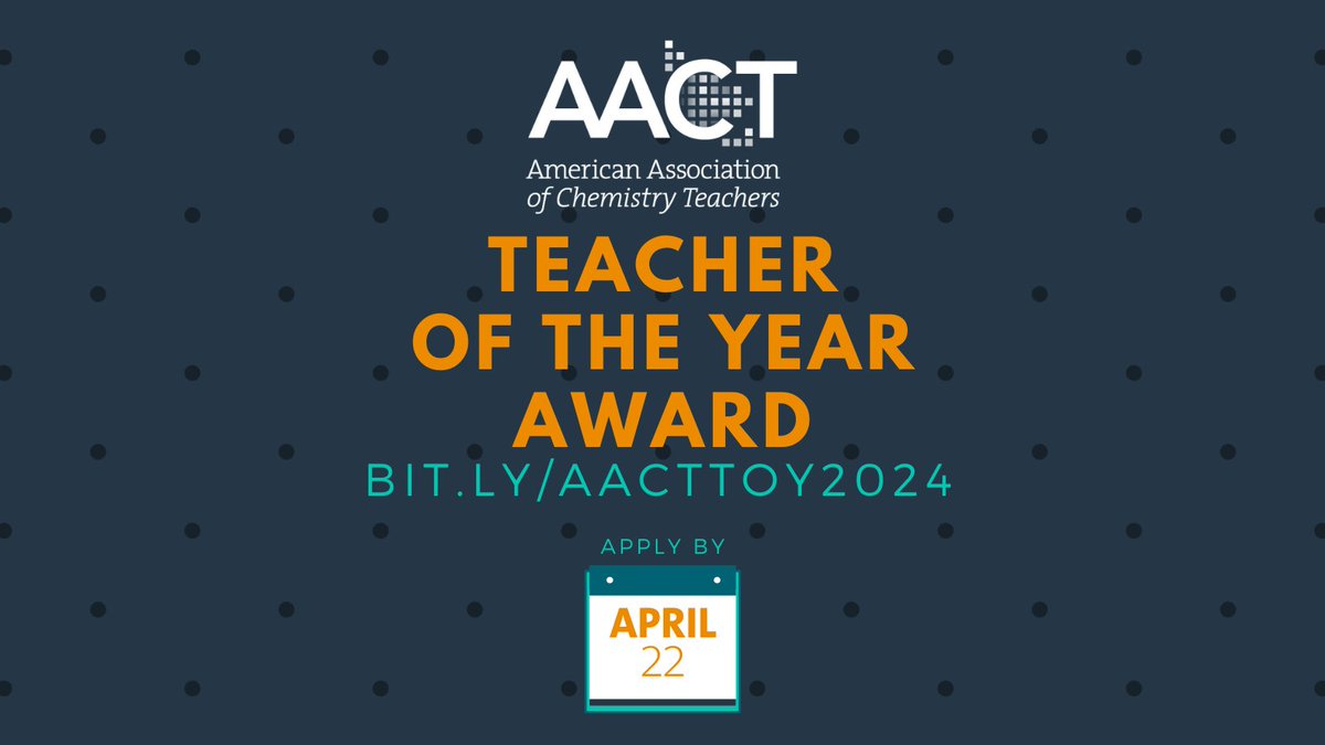 Calling all outstanding chemistry educators! Submit your application for our Teacher of the Year Award! #iteachchem brnw.ch/21wHSlW