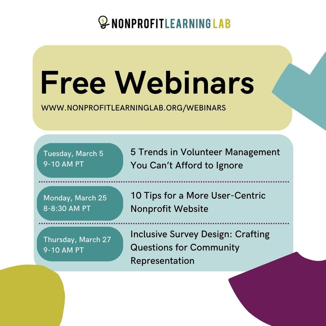 Hello Mentoring Matters Community! 👋 ✨ We want to share these FREE webinars from the @nonprofitll happening this March! More FREE webinars at: nonprofitlearninglab.org/webinars #Nonprofit #MentorsAndLeaders #MentoringMatters #NonProfits