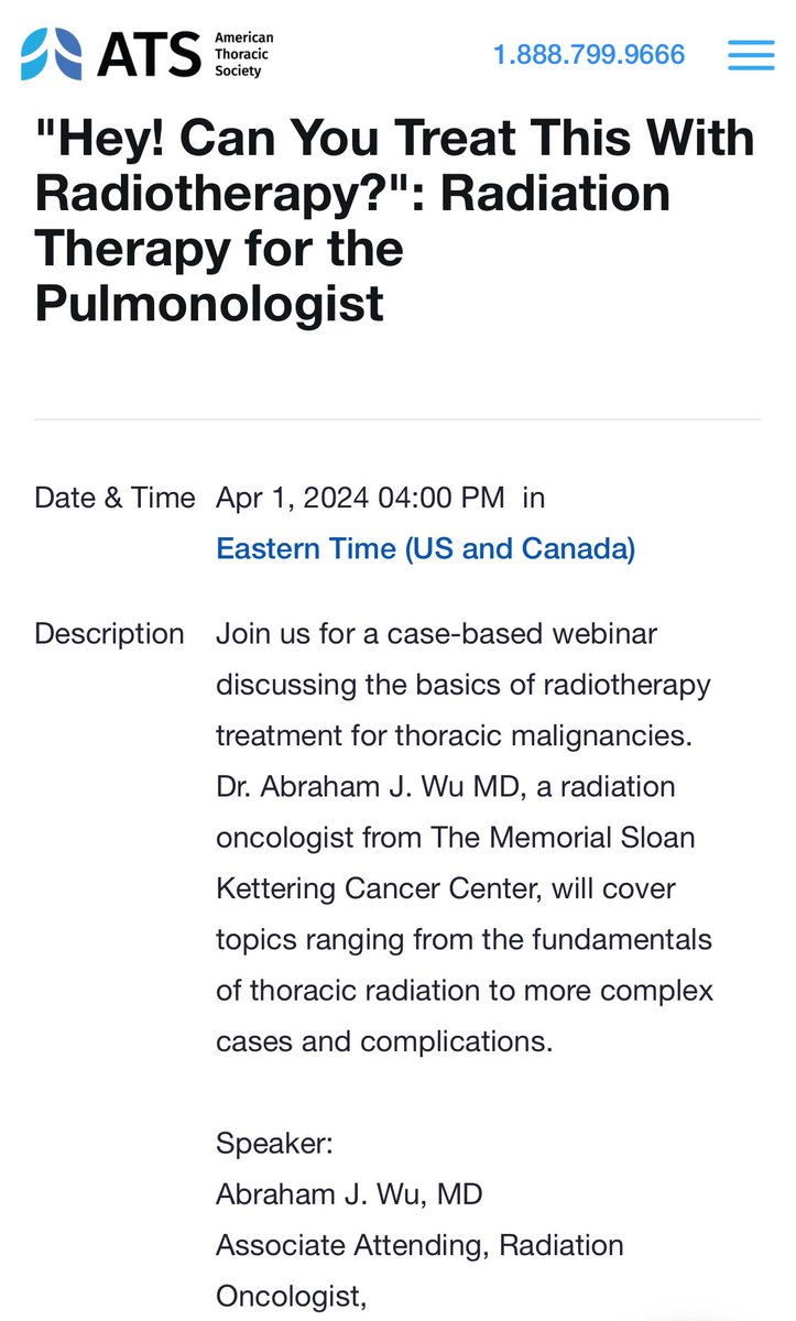 🚨🚨📢 Register here to attend our upcoming webinar on radiation therapy 101 for the pulmonologist featuring Dr. Abraham Wu! 👇🏼👇🏼👇🏼 thoracic.zoom.us/meeting/regist… @MSKCancerCenter @abewu @TejasNadig @atsearlycareer @atscommunity