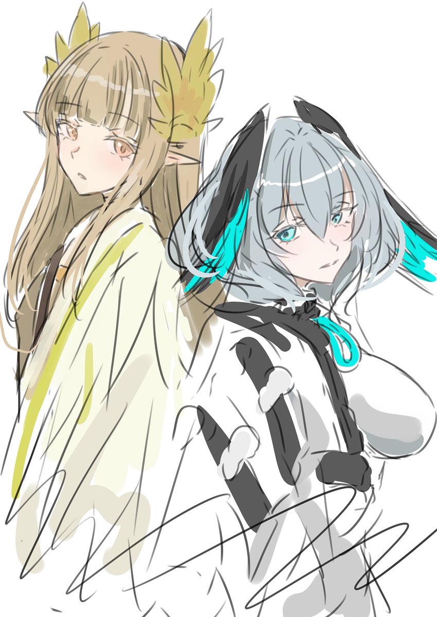 ホルハイヤ(アークナイツ) ,ミュルジス(アークナイツ) 「みゅるはいや 」|ken　Skeb受付中のイラスト