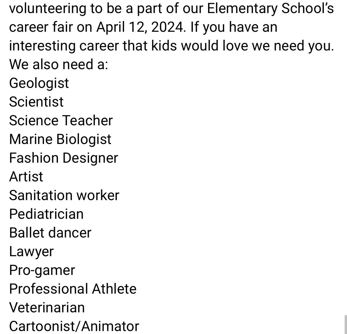 Ms. Stranger, NBCT (@lesleystranger) on Twitter photo Can anyone help me make a connection with someone in the following careers? Our school is hosting a career day and is looking for some specific volunteers based on student interests. Can anyone help me make a connection with someone in the following careers? Our school is hosting a career day and is looking for some specific volunteers based on student interests.