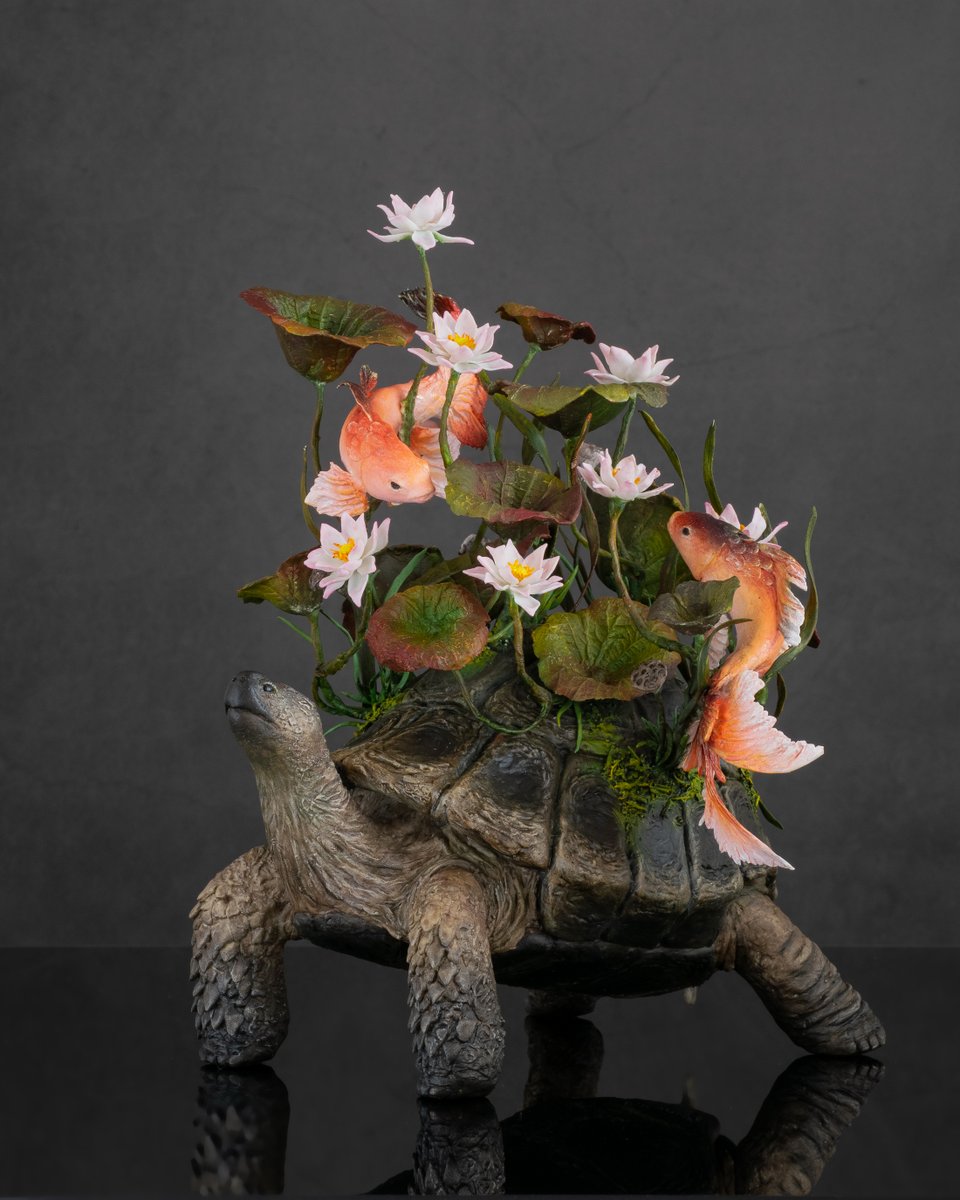 Turtle statue with lotus and and fishes 

my store:  romakarun.com/fantasy-animal… 

#claystatue #byhand #ooaksculpture #surrealart #botanicalart #biosurrealism #arthandmade #traditionalartist #uniqueartists #NatureBeautiful #turtleart #turtlestatue #turtlesculpture