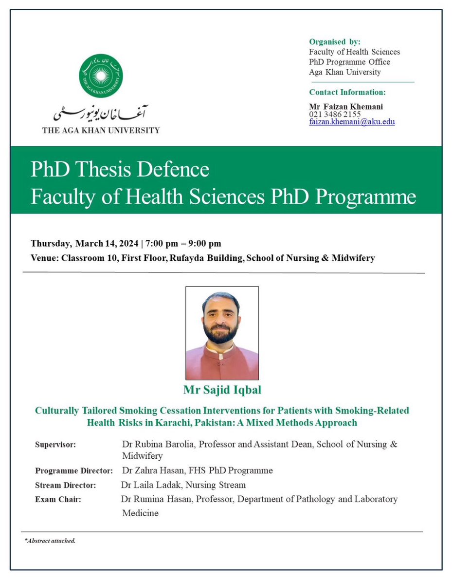 Dr Tazeen Saeed Ali (@tazeensaeedali) on Twitter photo Presenting <a href="/AKUGlobal/">Aga Khan University</a>’s second PhD in Nursing and first male graduate from this programme - Dr Sajid Iqbal!! Exceptionally proud today on this achievement for him & the School. Congrats to his supervisor <a href="/BaroliaRubina/">Dr Rubina Barolia</a> & programme lead <a href="/laila_ladak/">Laila Ladak</a>! Presenting <a href="/AKUGlobal/">Aga Khan University</a>’s second PhD in Nursing and first male graduate from this programme - Dr Sajid Iqbal!! Exceptionally proud today on this achievement for him & the School. Congrats to his supervisor <a href="/BaroliaRubina/">Dr Rubina Barolia</a> & programme lead <a href="/laila_ladak/">Laila Ladak</a>!