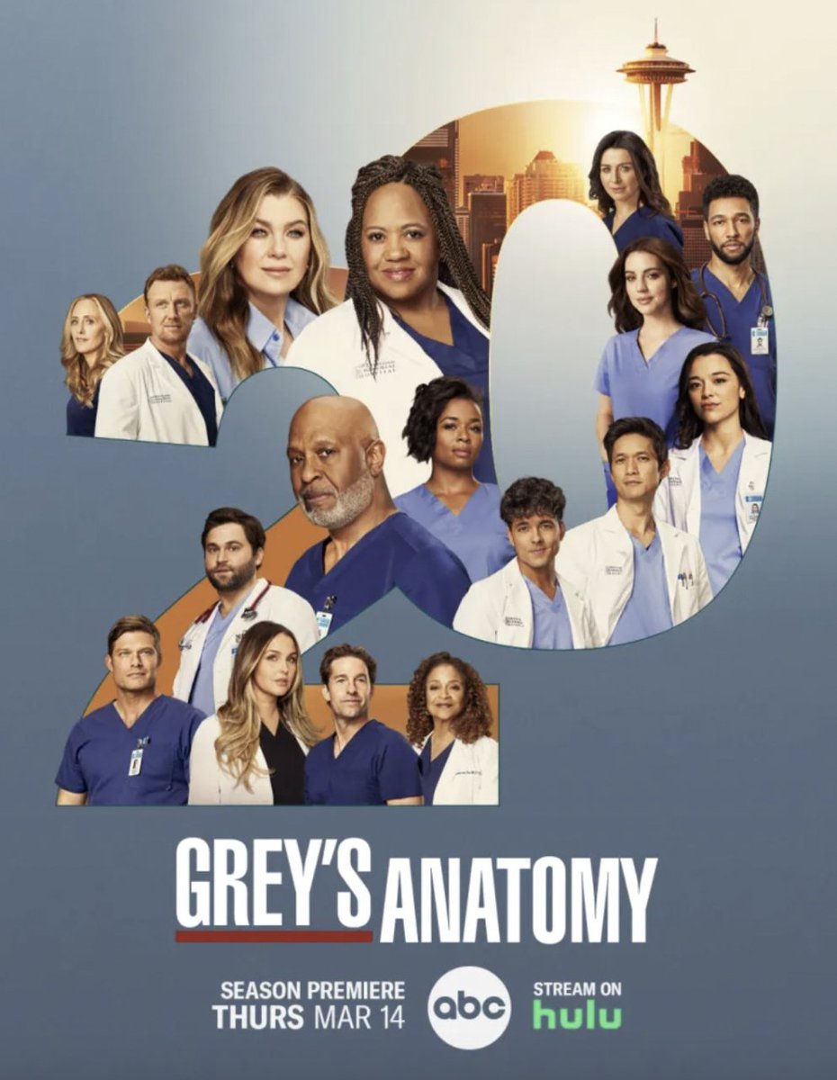 #GreysAnatomy is headed into its 20th season, and that big milestone is front and center in the series’ official poster, which features cast members arranged around the number 20 bit.ly/3va7HMK