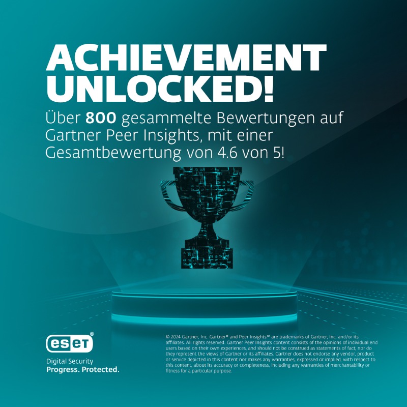 ESET_de's tweet photo. Wir freuen uns riesig über 800 ehrliche Bewertungen bei Gartner Peer Insights!😀
Vielen Dank für das wertvolle Feedbac!. Wir streben weiter danach unsere Produkte und Services kontinuierlich zu verbessern. Auf zum nächsten Meilenstein!
#ESET #ProgressProtected #ESETPROTECT https://t.co/9M5LJW08hE