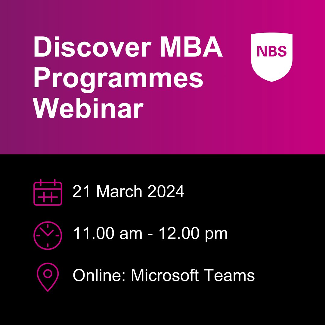 NBS_NTU's tweet photo. There's still time to register for our 'Discover MBA Programmes at Nottingham Business School' webinar with MBA Director, Julie Rosborough, to discover how an MBA can help you to step into transformative leadership.

🌐Register: https://t.co/NM6jb1ClB5

#MBA  #Webinar #WeAreNBS https://t.co/arAMD9chNG