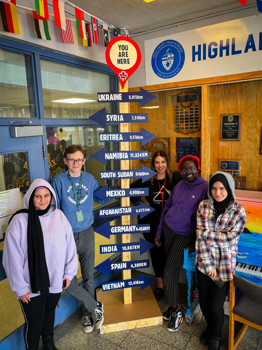 ErinCoates18's tweet photo. The EAL team along with the talented Mr. Murphy, worked hard for 3 weeks creating this beauty! The distance on each arrow indicates distance from NL and the arrows…well they point in no specific direction at all!#HHM @hhmoffice1 @jamieparsons75 @MrMurphy1238 @MCEd_NLschools https://t.co/TMJkHTMWwR