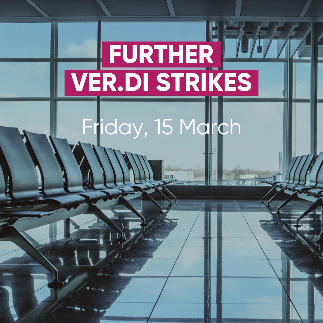 The labor union ver.di has announced further strikes tomorrow at the airports of Dortmund, Dresden, Karlsruhe, Hanover, Leipzig, Weeze and Munich. Please check your flight status: eurowin.gs/2R18B86