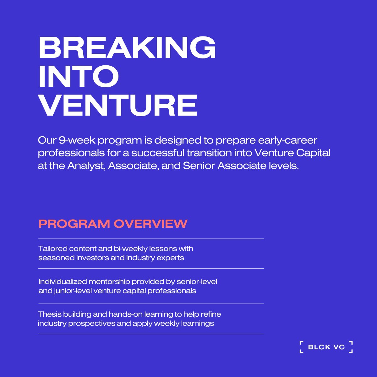 Our 7th Breaking into Venture (BiV) cohort is underway, and they're killing it! 👏🏾 For those unfamiliar with this staple program, here's a brief overview: