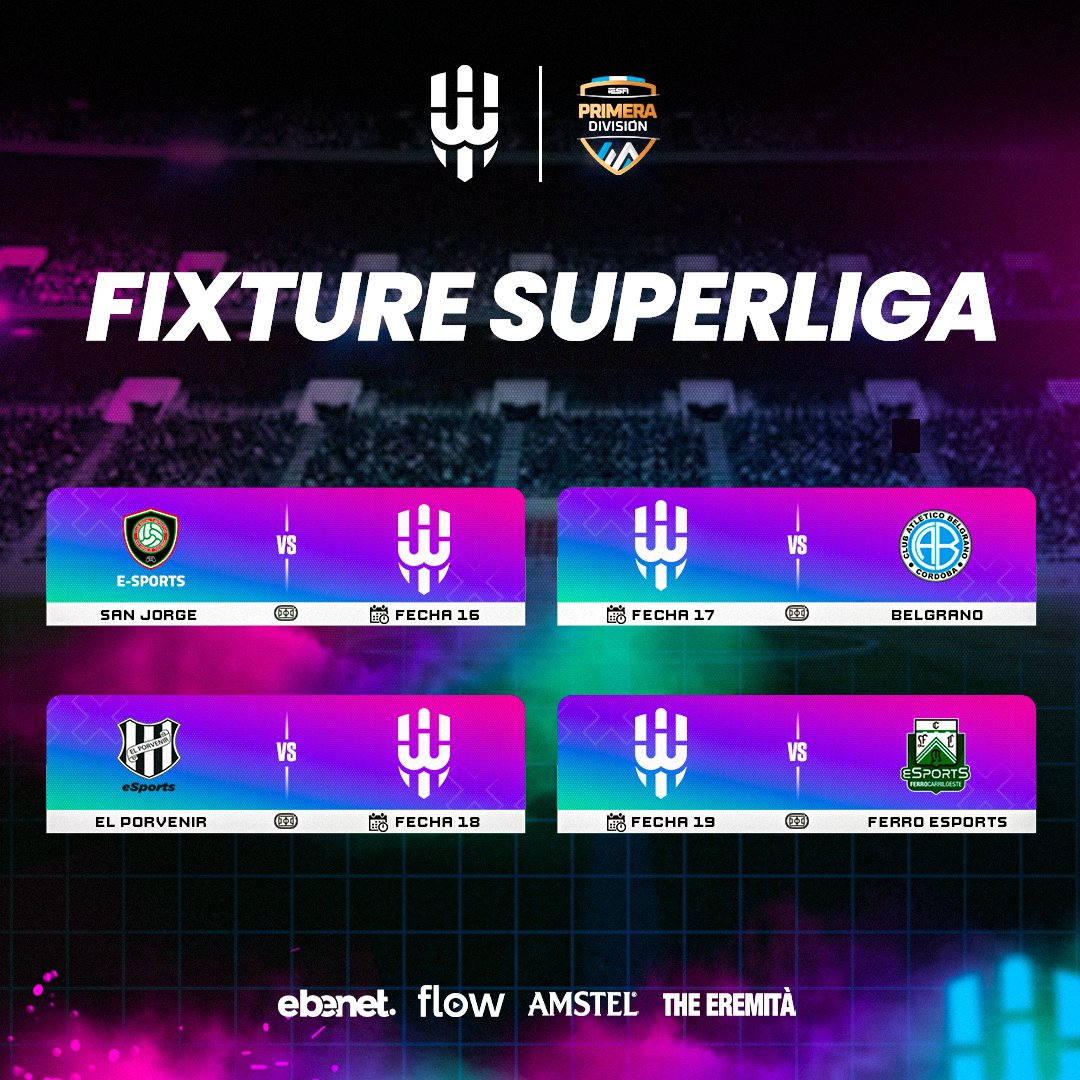EBEA2 (@ebea2gg) on Twitter photo ¡Llegó el momento de demostrar porque somos los últimos campeones de la edición #fifa23 y el primer campeón de la edición #eafc24!
📆 Te dejamos el fixture con los encuentros que nos esperan en esta temporada.
¡Si el plantel es fiestero, al día le ponemos toldo! 🔥 ¡Llegó el momento de demostrar porque somos los últimos campeones de la edición #fifa23 y el primer campeón de la edición #eafc24!
📆 Te dejamos el fixture con los encuentros que nos esperan en esta temporada.
¡Si el plantel es fiestero, al día le ponemos toldo! 🔥