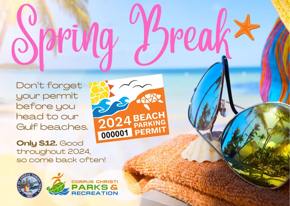 cityofcc's tweet photo. Don't forget to purchase your 2024 Beach Parking Permit before you head to our Gulf beaches. Our 2024 Beach Parking Permits are $12 and will give you beach access for the entire year. 🕶 🌞 ⛱ 🏊

👉 For a list of vendors, visit:
https://t.co/6zuuOym7XG

#CorpusChristi #VisitCC https://t.co/79RXd4vZf1