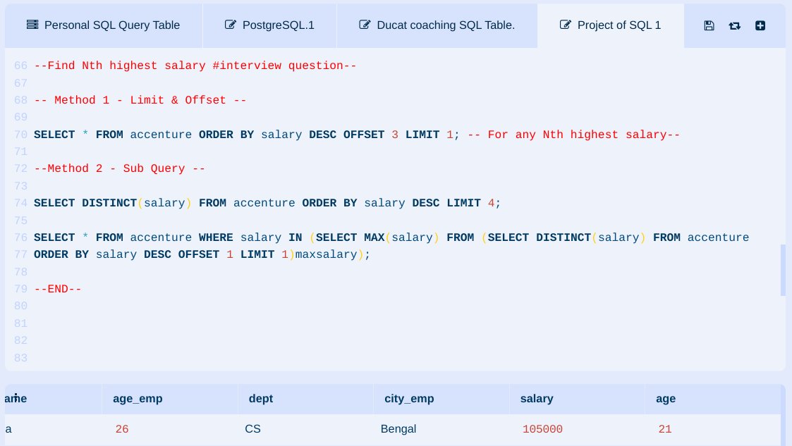 learnerakash28's tweet image. There are Two straight methods for {Finding Nth Highest salary}
1. Limit & Offset
2. Sub Queries
Here's example.
#sqlserverdeveloper #CodingJourney #DataAnalytics #SQL #database #jobsearch #sql #sqlprogramming #jobhunt #dataanalyst #reportinganalyst
#sqlquery #sqljourney
