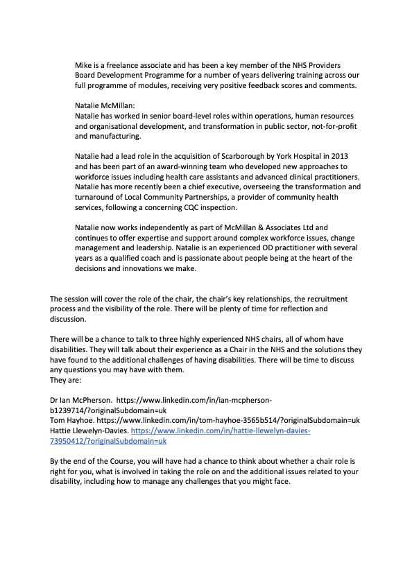 NHS_DNDN's tweet photo. The DNDN is proud to announce a **FREE** course for all those people who have a disability and aspire to become an NHS Chair. Please pass on to your networks and access this fantastic course with some immensely experienced speakers. https://t.co/LQ9e7FYpAS