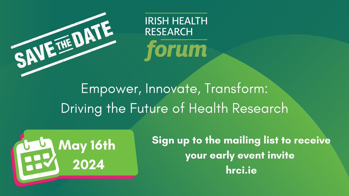 📢 Save the date! The next Irish Health Research Forum is taking place on May 16th at the Ashling Hotel, Dublin. The event theme is 'Empower, Innovate, Transform: Driving the Future of Health Research'. Join our mailing list for early registration access. hrci.ie