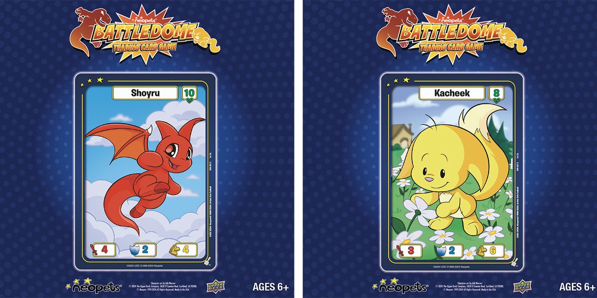 Neopets's tweet photo. A new sneak peek has LANDED! 🚀

Feast your eyes on this preview of your favourite Neopets debuting in the upcoming Neopets Battledome Trading Card Game with @UpperDeckEnt!  

Each Neopet will come in the four Basic colours alongside different stats to collect and train! If that isn’t enough, keep your eagl- err, we mean, Pteri eyes peeled for the Grundo Warehouse card for a chance to redeem one of SIX prizes! 

Which Neopet are you gearing up to battle with? 💥 

Neopets art by Erin Tudball @tud_boat
Grundo Warehouse cards by Alexa Cordeiro @alexa_doodles