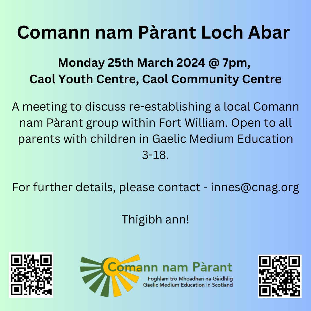 Coinneamh CnP, An Gearasdan, 25/03/24 Please share to any parents who may be interested.