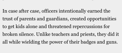 Abusive officers regularly use their jobs to find children to exploit. The kids they target most often are 13 to 15 year old girls. wapo.st/3TklEj0
