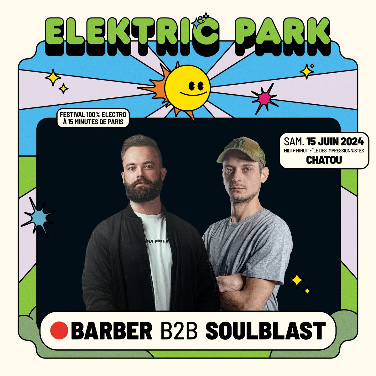 Annonce nouveau nom : Barber b2b Soulblast Les BPM n’ont pas fini d’augmenter avec ce B2B franco-néérlandais 🇫🇷🇳🇱 Retrouvez Barber et Soulblast le 15 juin à Elektric Park pour un set qui s’annonce dévastateur !