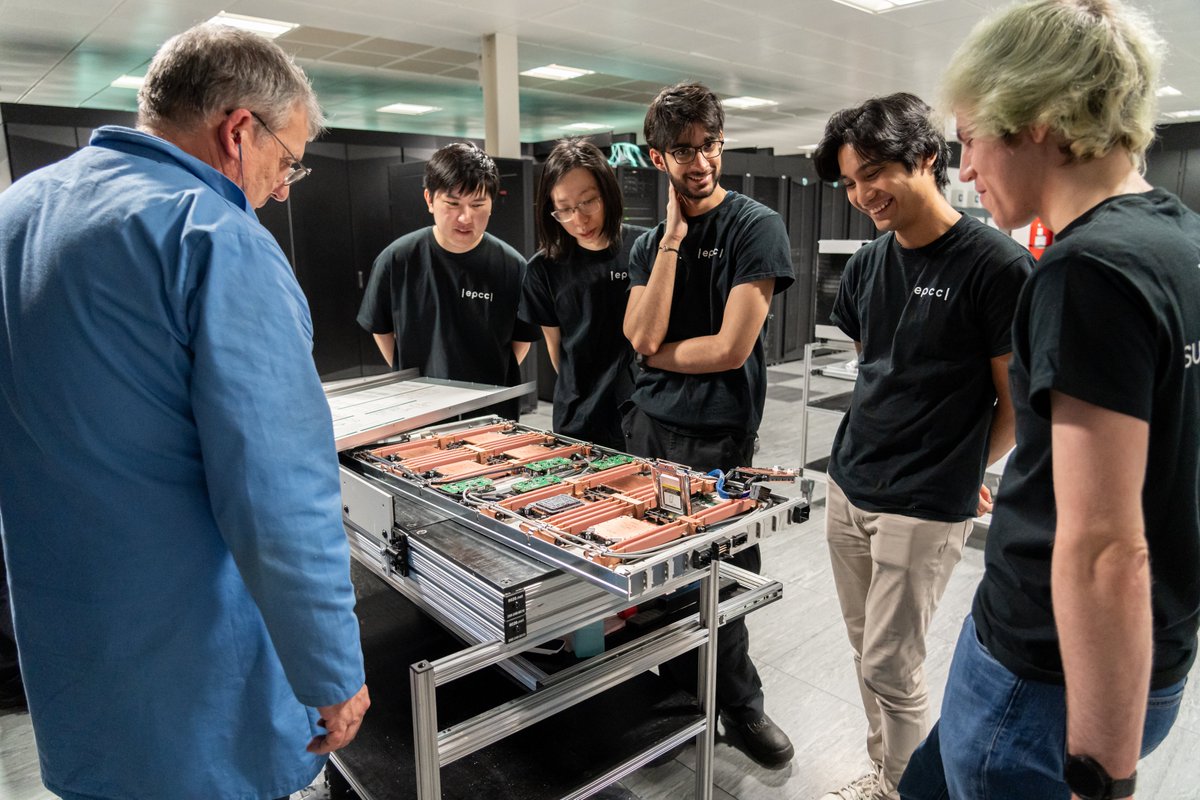 teamepcc's tweet photo. Exciting times for the team! 🚀 We dove deep into hardware components for #ISC24 SCC prep, at our visit to the ACF. Got up close with ARCHER2, our competition cluster and more. Big thanks to the @EPCCed's ACF team and @HPE_HPC. 

@ISChpc, @hpccouncil, #ISC24_SCC, #HPC https://t.co/D2BgKe0wW7