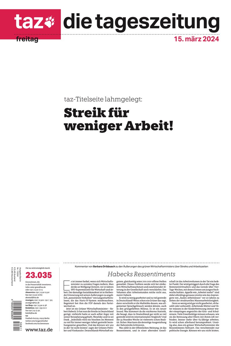 #tazeins legt die Arbeit nieder und grüßt Robert Habeck <a href="/tazgezwitscher/">taz</a>