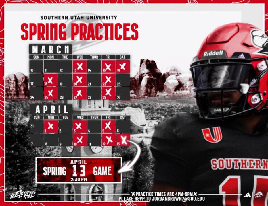 We have officially started the first week of spring ball 🤞 Mark your calendars for the 2024 SPRING GAME at Eccles Coliseum on April 13 🗓️ #Elevate ⚡️ #TBirdNation ⚡️ #RaiseTheHammer