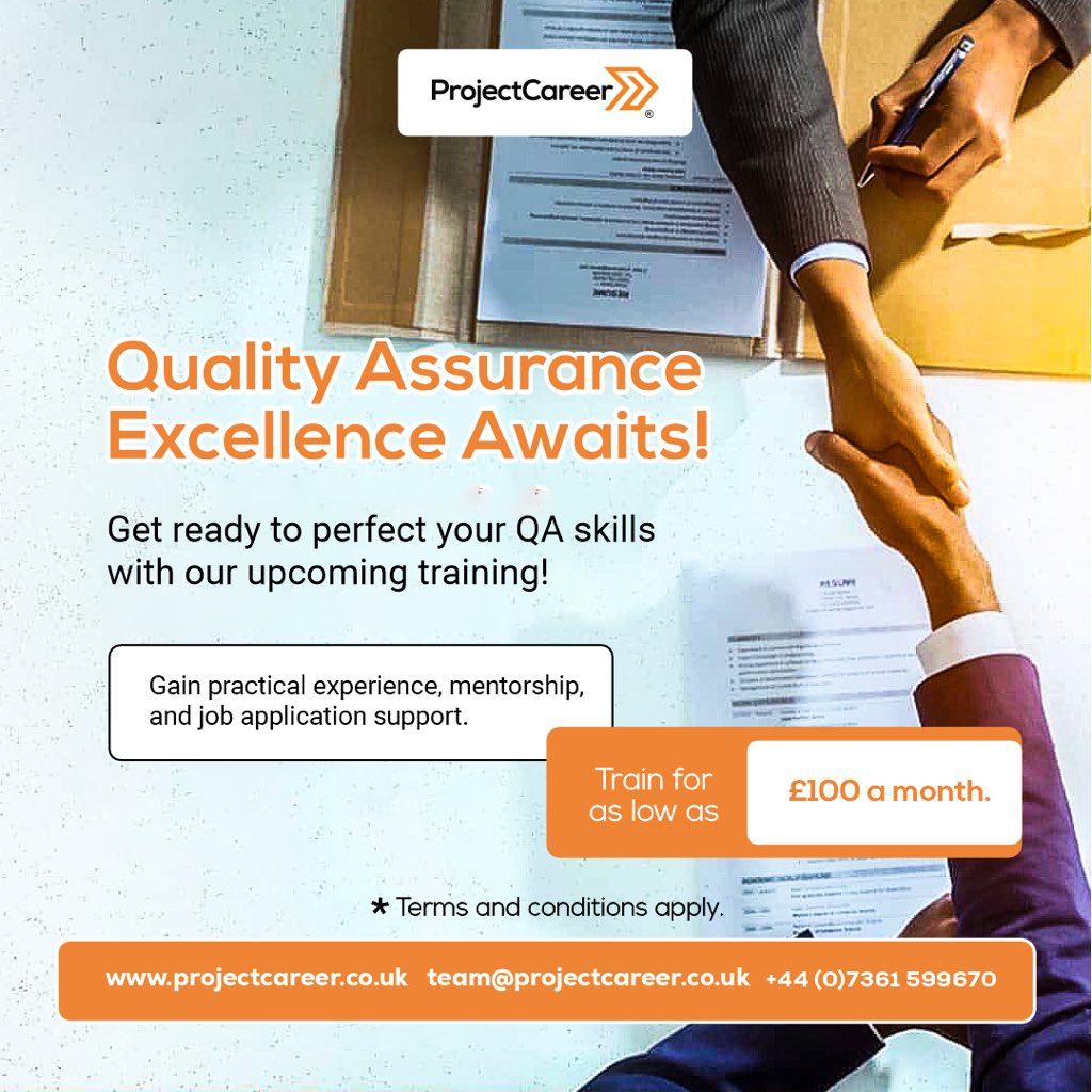 Unlock your potential in Quality Assurance! Join our upcoming training program and elevate your skills to the next level. Practical experience, mentorship, and job support await. Enroll today starting at just £100 a month.

#quanlityassurance #qa #techtraining #careersintech