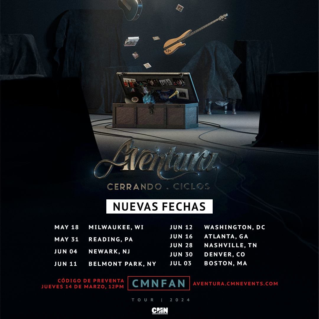 NUEVAS FECHAS: ¡Prepárate para cerrar este ciclo con @aventura de manera inolvidable! ✨ Asegura tu lugar en el #CerrandoCiclosTour con nuestro código CMNFAN. ¡No te lo pierdas! Preventa activa en aventura.cmnevents.com